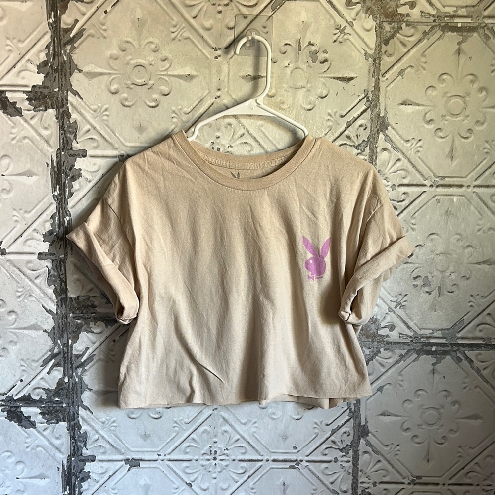 Playboy Bunny mcbling Y2K Beige Crop Top